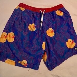 NEFF Blue Rubber Ducky & Peace Sign Swim Trunks / Board Shorts Men’s Medium
